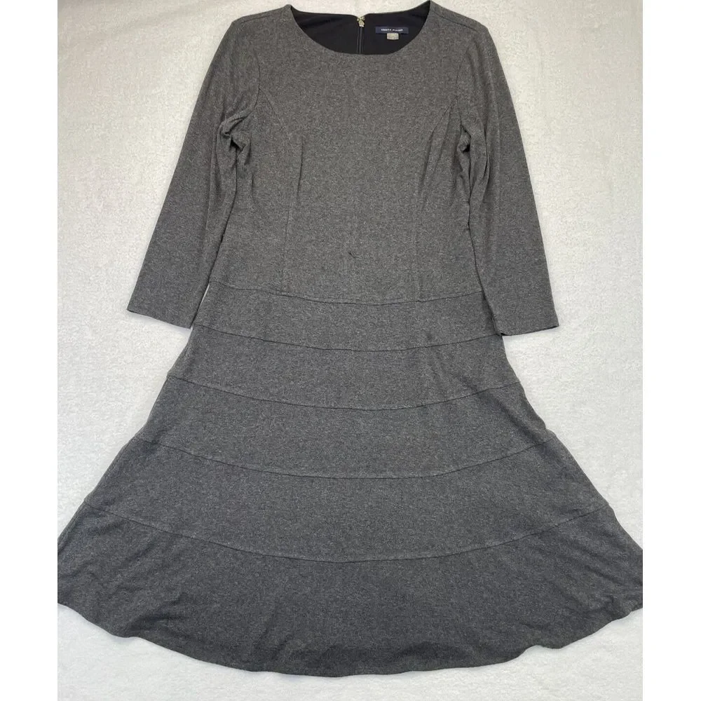 Tommy Hilfiger Women Charcoal Gray L/S Scoop Neck Bodycon‎ A-Line Midi size 6.